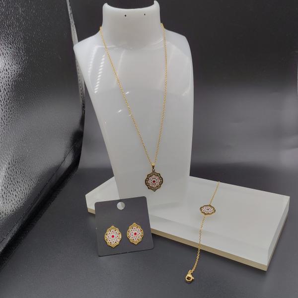 Newest Gold Color Stainless Steel Earring ,Necklace , Bracelet Sets With Green
