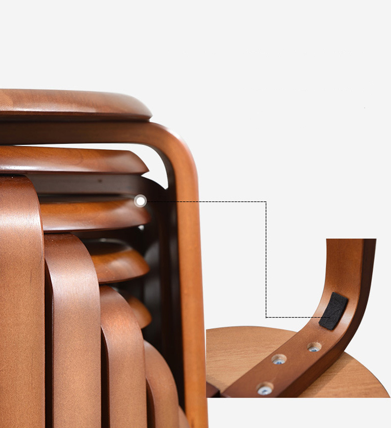 OEM Service Accepted Fashion Simple Stool Modern Household Small Round Solid Wood Stackable Chairs Wood Stool Curved Wood Stool