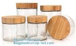 Storage Jar Container With Bamboo Wood Lid, SQUARE Glass Jars, Round Cosmetic