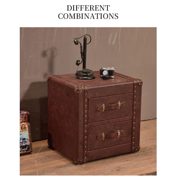Nidea #8502 Vintage Leather Trunk Cabinet-Handmade Durable Multifunction Lounge Pub Club Studio Furniture