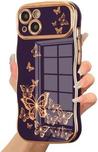 Wholesale iPhone 13 girl phone case, curly wave frame, luxury plated butterfly pattern, TPU gold rim shock-proof lens protection from china suppliers