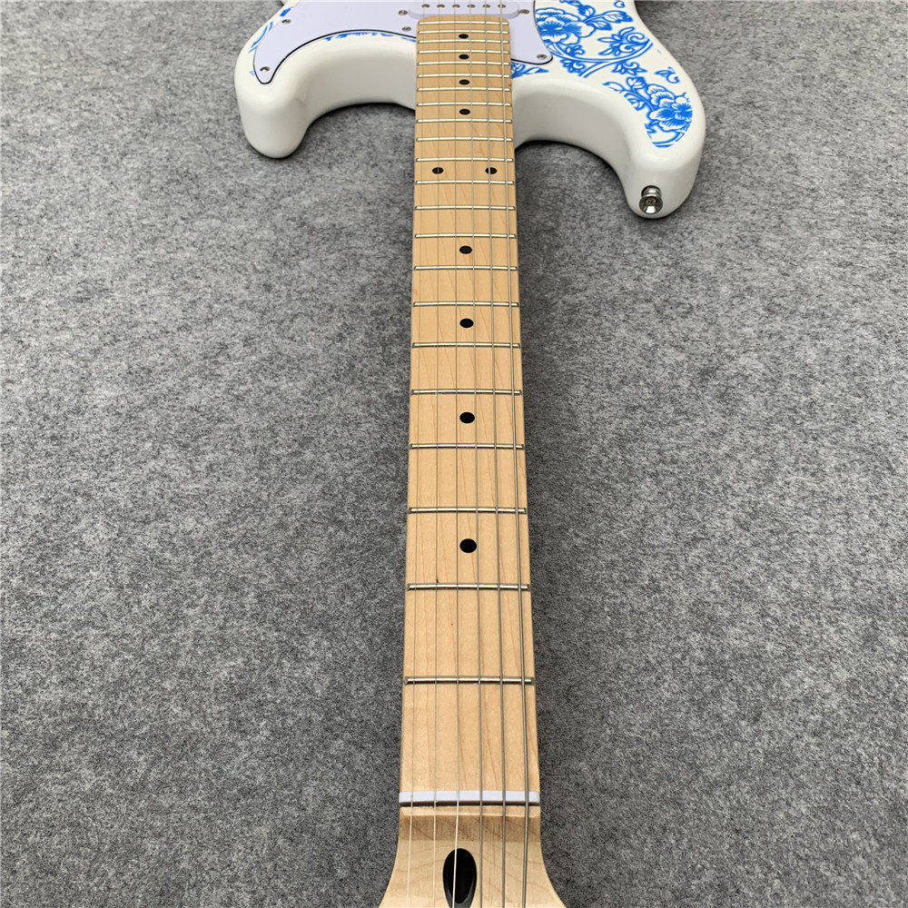 High Quality blue and white porcelain electric guitar white guitar birthday present free shipping