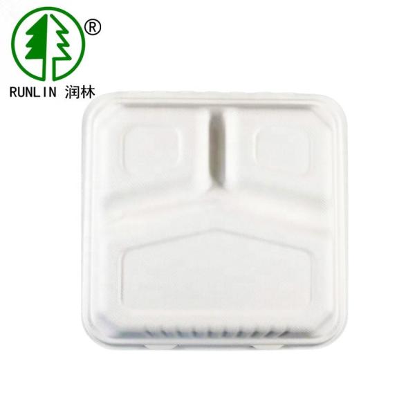 Pulp Sugarcane Disposable Biodegradable Lunch Trays 3 Compartments Eco Friendly