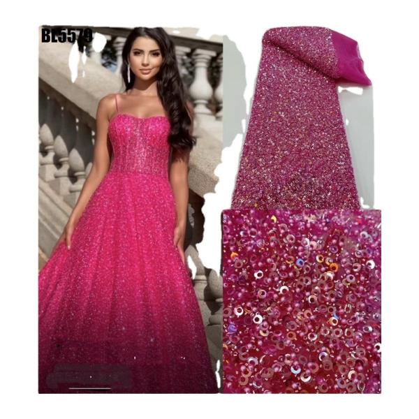2023 Exquisite handmade beaded lace embroidery lace fabric wedding dress Senegal