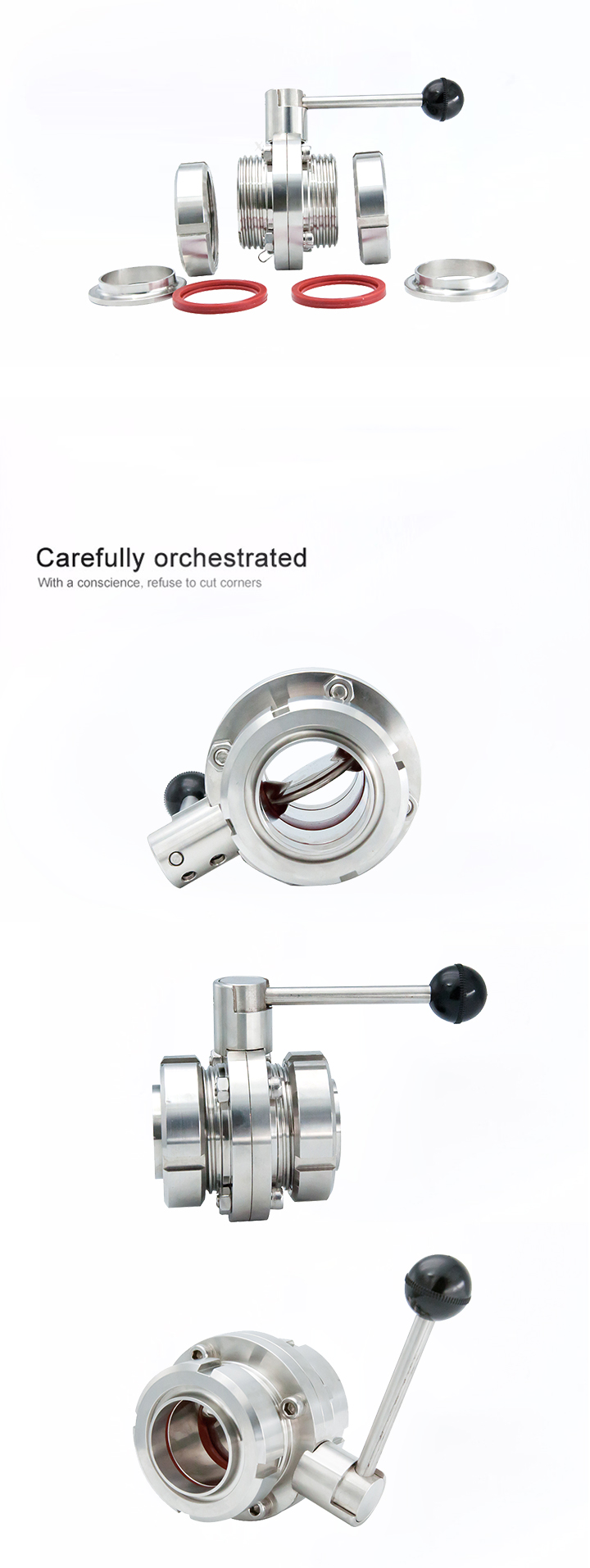 Hydraulic Sanitary Butterfly Valve 304 316L Stainless Steel One Side Weld Thread High Temperature Media ISO9001 Certified