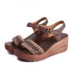 S009 2020 summer new retro leather women's open toe sandals handmade knitted