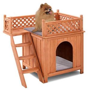 Wholesale Puppy Dog Wooden Pet House Shelter With Stairs Balcony Indoor Outdoor from china suppliers