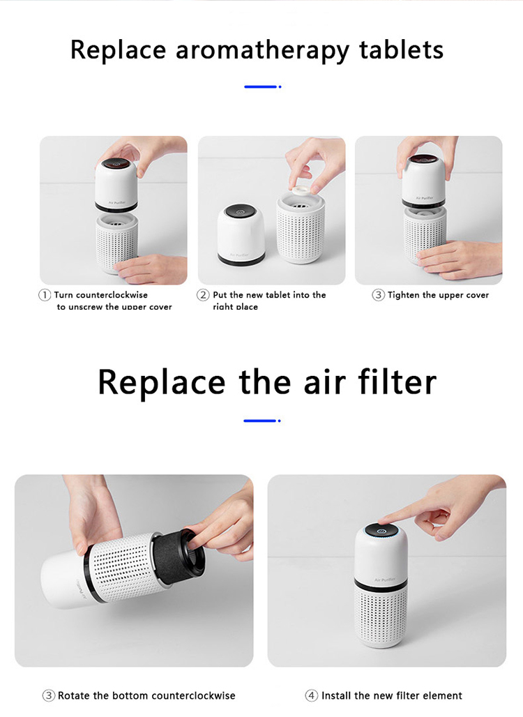 2023 New Arrival Intelligent Portable Car Air Purifier Aromatherapy Machine Multiple Filtering Negative Iron Air Purifier
