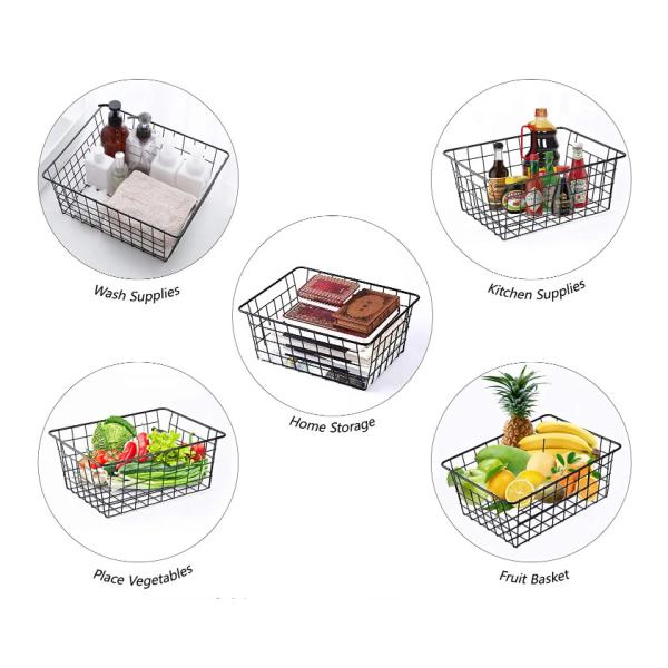 Black Wire Mesh Baskets Pantry Storage Metal Wire Fruit Basket