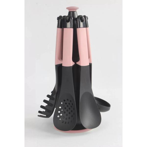 Effortlessly Access Utensils with 6-Piece Nylon Set and Rotating Storage Stand
