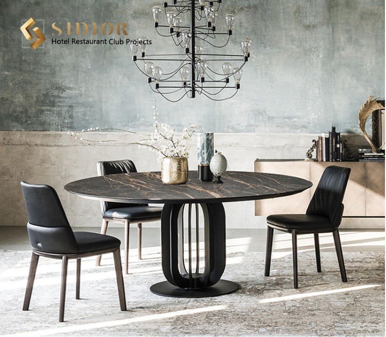 Hot Sell Dining Table, Restaurant Table Desk, Buffet Dinning Table, Canteen Table, Man Made Marble Top, Metal Base