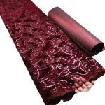 African Red Net Laces With Glitter Sequins Velvet Embroidery Fabric for Nigeria