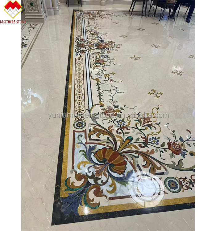 Customized Cut-To-Size Water Jet Marble Inlay Medallion for Modern Villa and Hotel