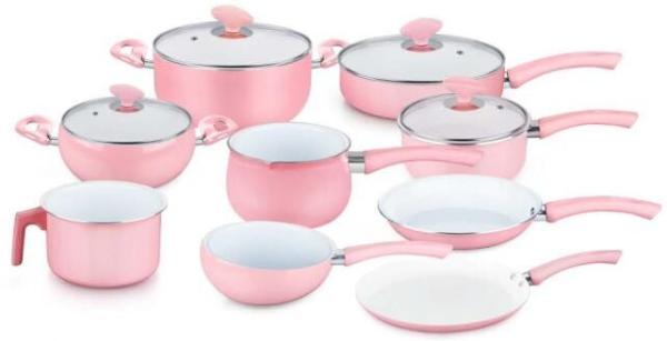 High quality FDA SGS 9 PCS Aluminum pink heat-resistant outer ceramic coating