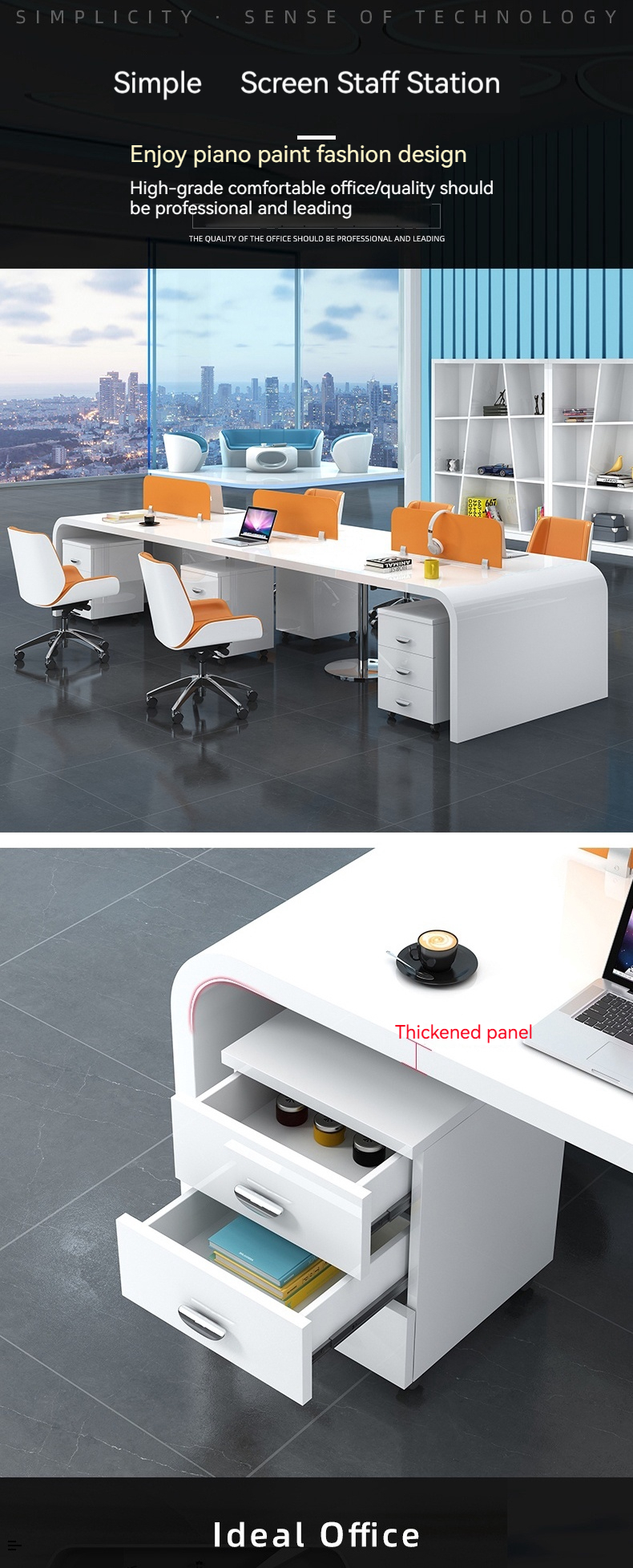 Mail Packing Modern Simple White Lacquer Staff Desk for 4 People in Office Design