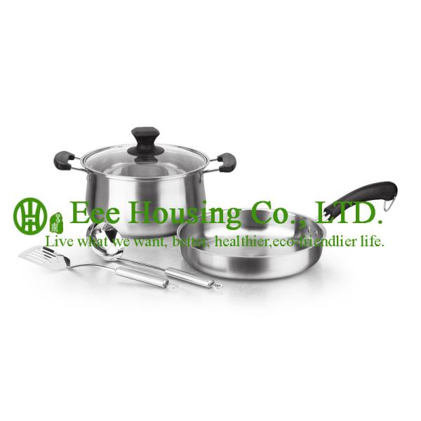 2 pieces stainless steel cooking cookware including fry pan and soup pot and