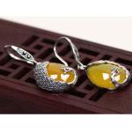 Thai Sterling Silver Yellow Chalcedony Drop Retro Earrings (E170619YELLOW)