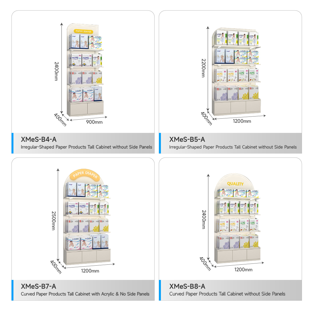 Baby Display Rack Irregular-Shaped Paper Goods High Cabinet with Adjustable Shelves for Mom & Baby Store Design