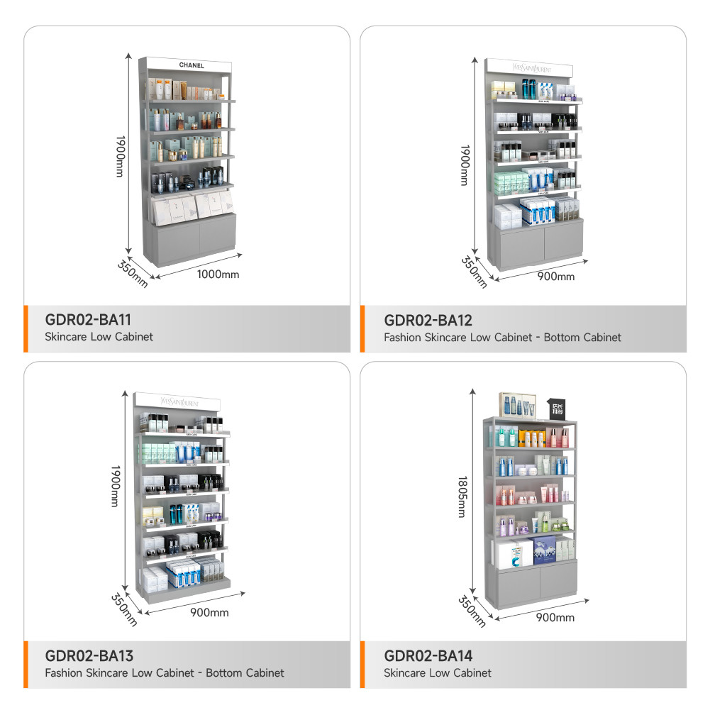 Retail Display Counter Grey Wooden Skincare Cabinet With Light Box For Visual Merchandising Store Display Furniture And Space-Saving Shop Table
