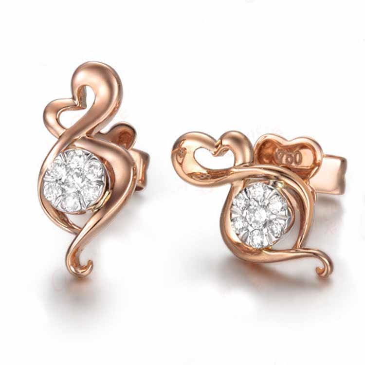 New Designs 18K Rose Gold Daimonds Small Stud Earrings for Women Gift (GDE006)