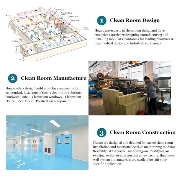 HUAAO Customized Medical Workshop Modular Cleanroom Prefabricated Mobile Clean Booth H13/H14 Filter Fireproof Eco-Friendly