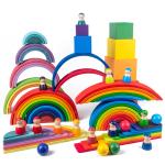 Game 60cm Natural Wooden Rainbow Stacker Baby Laser Carving
