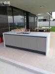Khaki-Gray Color Metal Outdoor Kitchen Cabinets With Extending Quartz Countertop