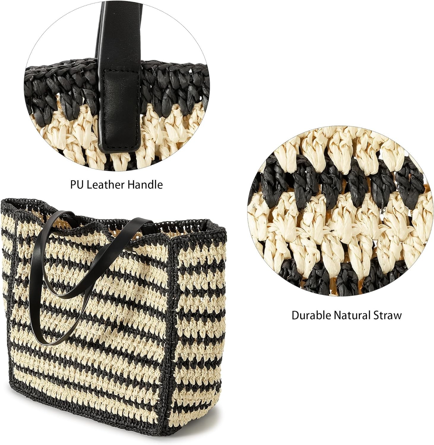 HERALD LARGE HANDMADE STRAW TOTE HANDBAG FOR WOMEN, SUMMER BEACH WEAVING CHIC WOVEN SHOULDER PURSE BAGS FOR TRAVEL