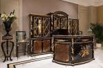 French Vitrine Carved Front Oval China Cabinet With Drawer Black Gold Lacquer TP