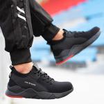 Black Men'S Casual Steel Toe Work Shoes , Sports Safety Shoes With Knitted