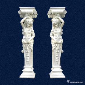 Natural Marble Hand Carved Stone Columns / Graden Decor White Marble Pillar