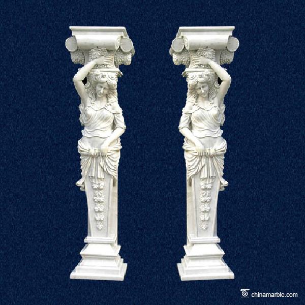 Quality Natural Marble Hand Carved Stone Columns / Graden Decor White Marble Pillar for sale