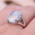 Thai Sterling Silver Ring with White Chalcedony Vintage Style Women Ring (040191