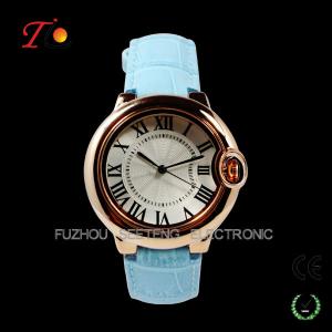 China Ladies watches with colorful leather band and unique design golden case on sale