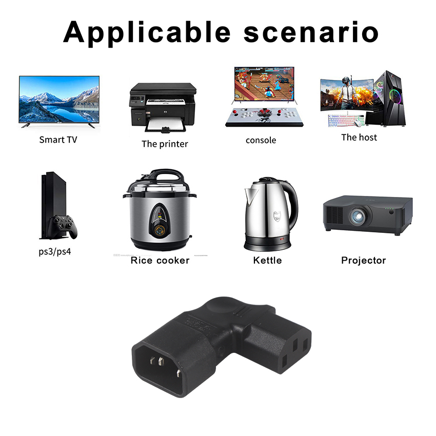 QIUCABLE Left Angle IEC Adapter, C14 Male to C13 Female, 90 Degree Plug, 250V AC, 10A Max, 100% Pure Copper, PVC Jacket (B09V122QLV)