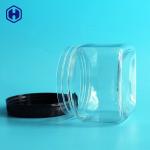 Clear PET Plastic Grip Jars Canned Square Plastic Jars With Lids 420ML 14OZ