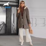 Thickened Mid Length Down / Cotton Jacket With Detachable Mink Fur Hat For Women
