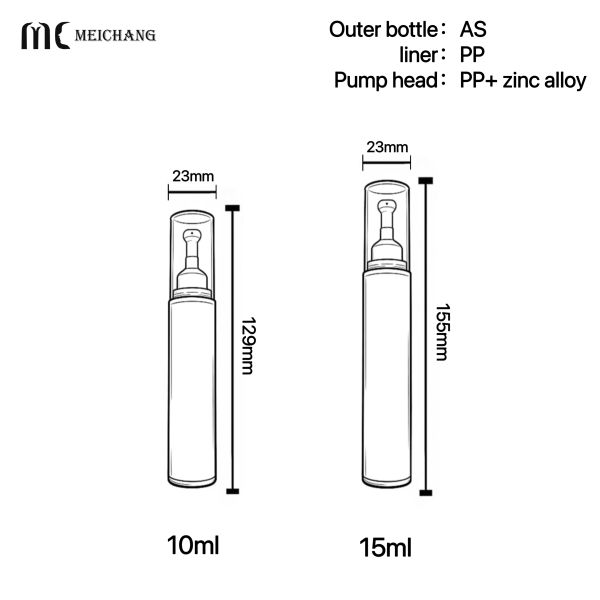 10ml / 15ml Double Layer Airless Pump Bottle with Zinc Alloy Nozzle for Eye Cream