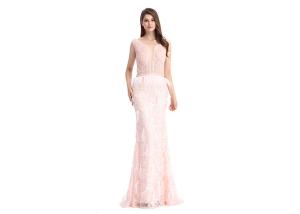 Wholesale Embroidery Beading Pink Long Evening Dresses , Ladies Long Evening Dresses With Pinion from china suppliers