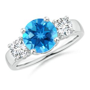 Wholesale Classic Swiss Blue Topaz And CZ Three Stone Engagement Ring 925 Sterling Silver from china suppliers