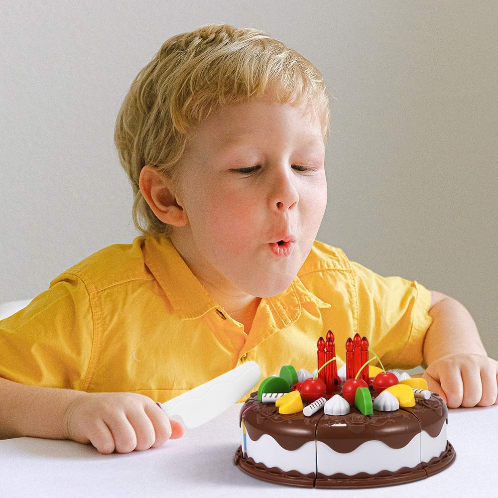 DIY 5.9inch Wooden Fruit Cutting Set Birthday Cake Toy Plastic
