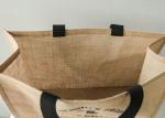Daily Use Jute Packaging Bags , Printed Jute Bags With Black Webbing