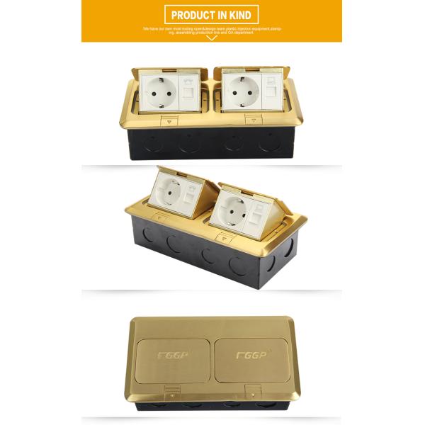 Gold Copper Color Network Double Floor Socket Box , Floor Electrical Outlet