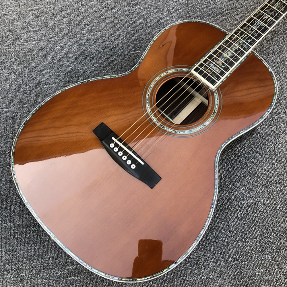 100% All Real Abalone Ebony Fingerboard OOO45s Acoustic Electric Guitar in Wine Red