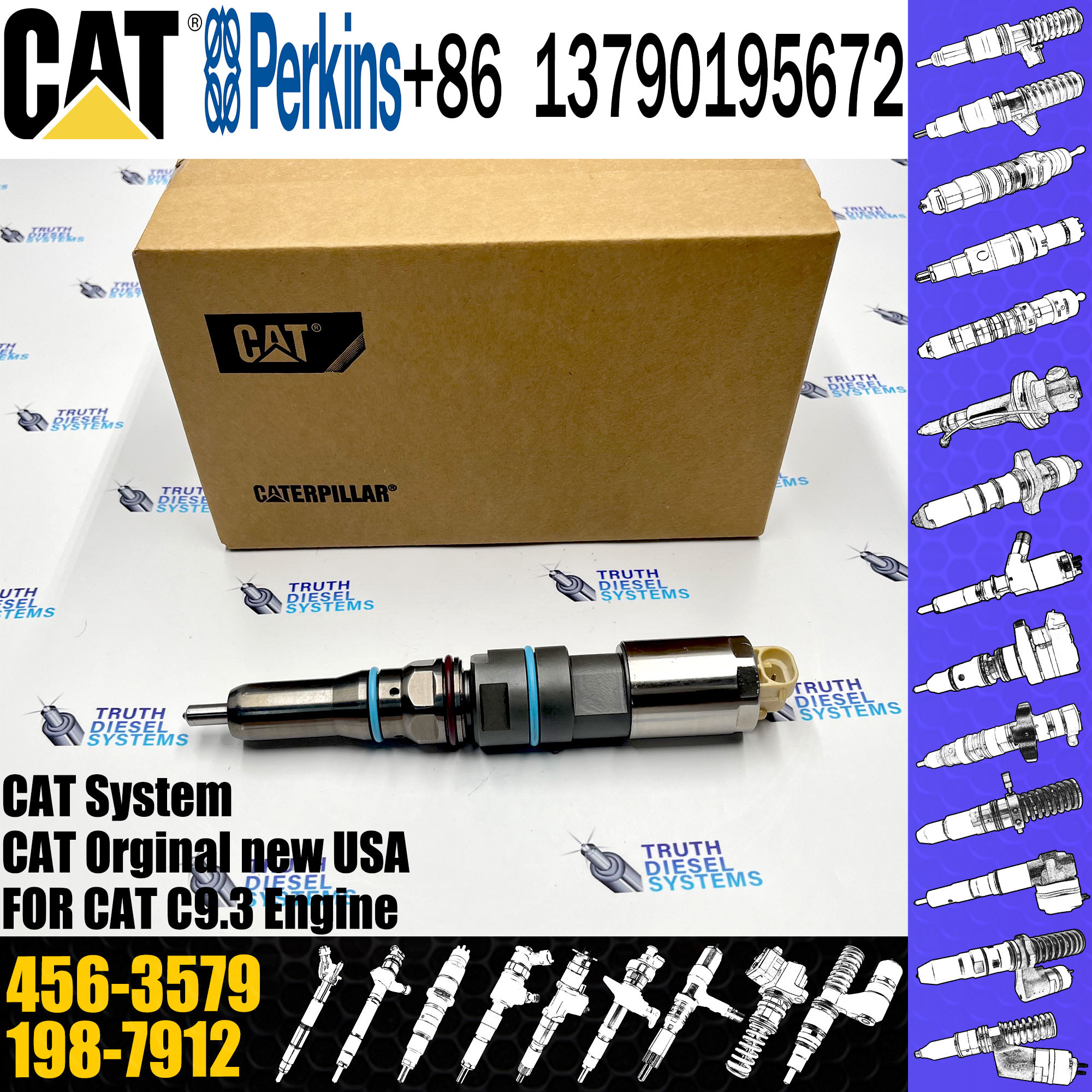 Excavator Engine parts diesel fuel injector 456-3579 198-7912 456-3544 460-8213 fuel injectors 456-3579 for CAT C9.3