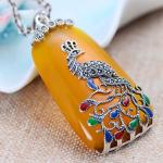 Retro Thailand Sterling Silver Synthesized Yellow Chalcedony Pendant Necklace