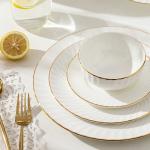 Gold line White Bone china embossed tableware Wedding Ceramic charger plate