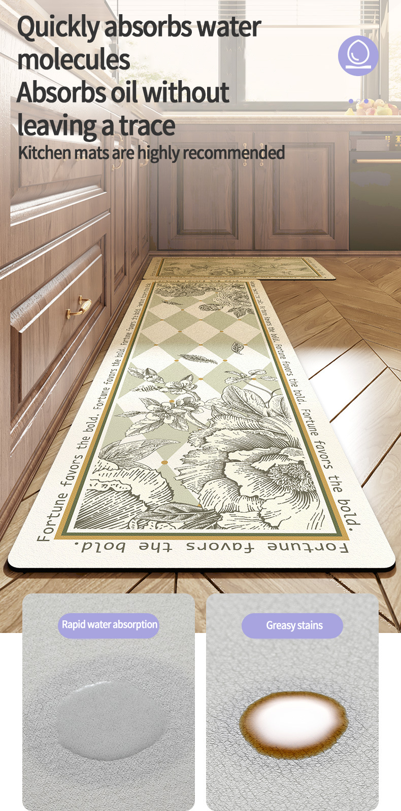 Non Slip Waterproof Kitchen Door Rug Mat for Anti Fatigue Washable Teppich Floor Mat