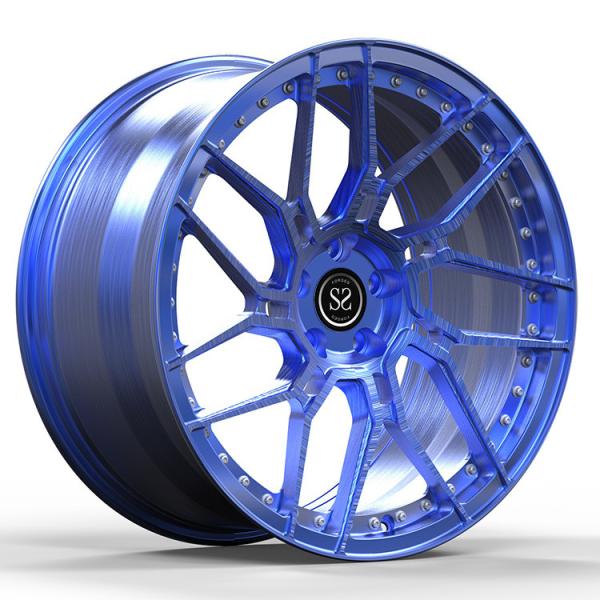 Blue Brushed 1 Piece Forged Wheels Spokes Monoblock For Luxury Car Aluminum
