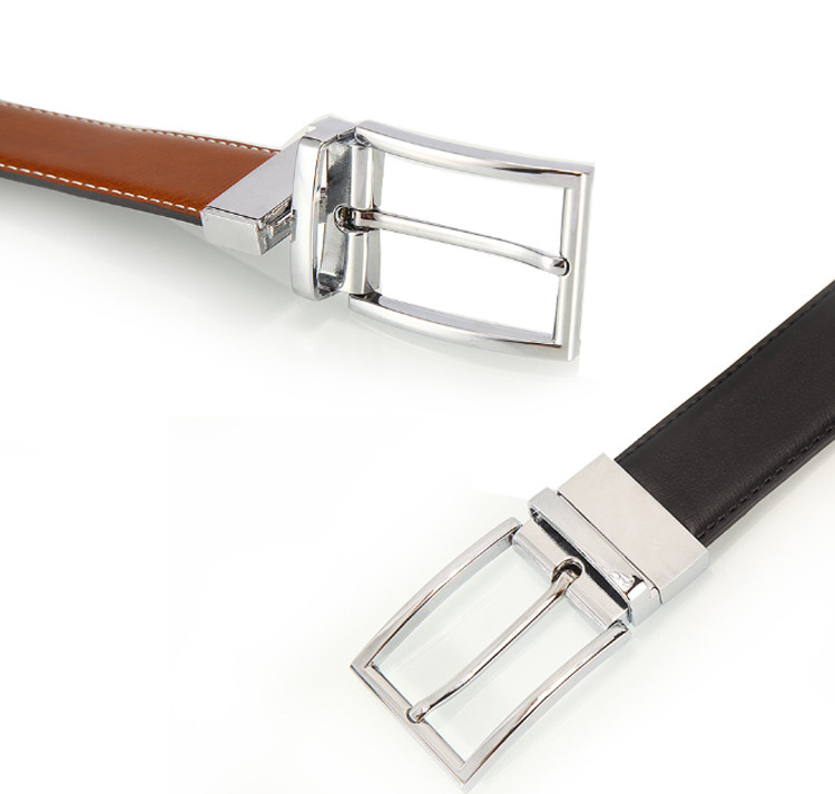 Men Classical Formal Dress Reversible Leather Belt Black Brown Two Side Use Belt